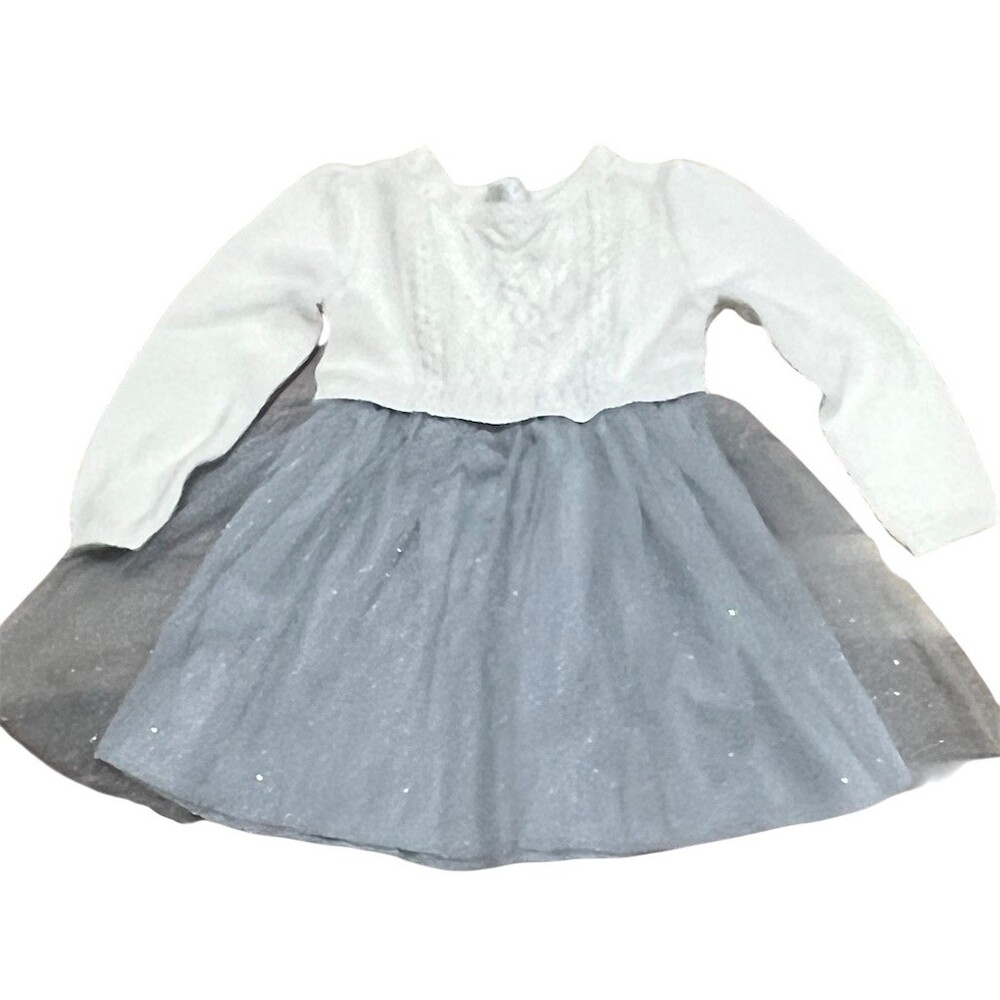 Gymboree Girls Dress Size 2T Gray Glitter Tulle Skirt Long Sleeve Knee